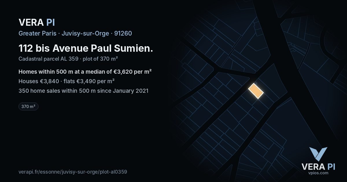 112 bis Avenue Paul Sumien, Juvisy-sur-Orge at night – the plot lit, the parcels around coloured by the prices near them