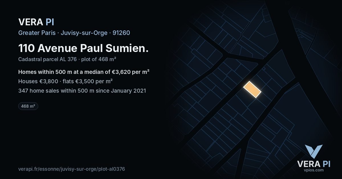110 Avenue Paul Sumien, Juvisy-sur-Orge at night – the plot lit, the parcels around coloured by the prices near them
