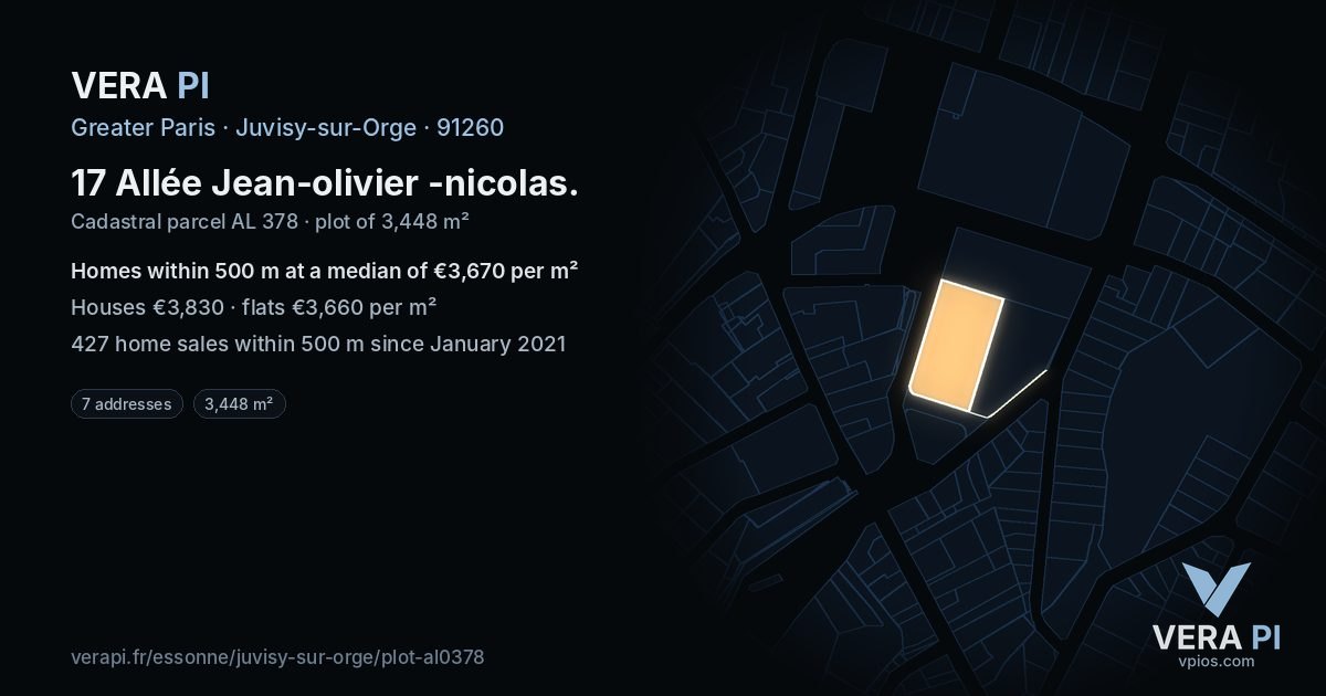 17 Allée Jean-olivier -nicolas, Juvisy-sur-Orge at night – the plot lit, the parcels around coloured by the prices near them