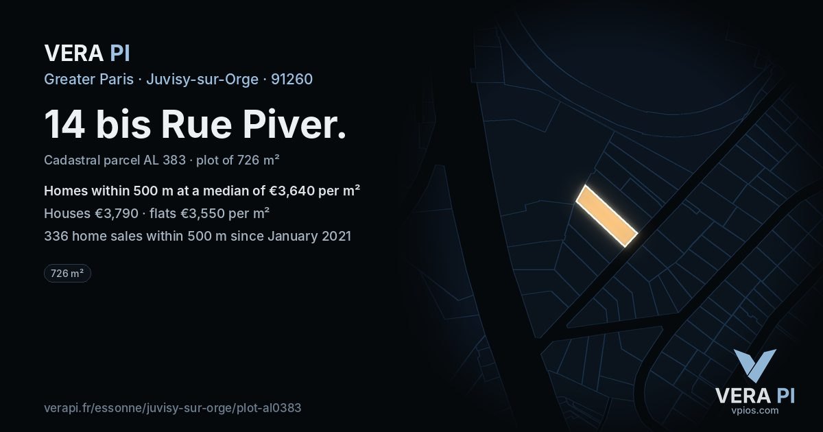 14 bis Rue Piver, Juvisy-sur-Orge at night – the plot lit, the parcels around coloured by the prices near them