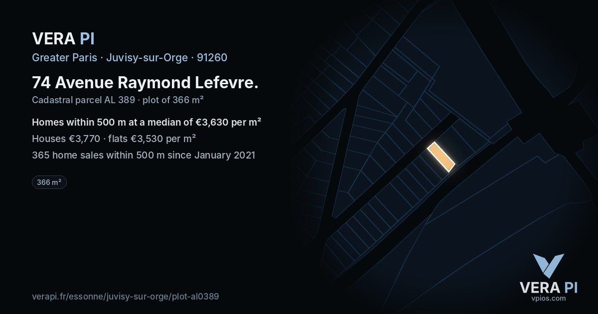 74 Avenue Raymond Lefevre, Juvisy-sur-Orge at night – the plot lit, the parcels around coloured by the prices near them