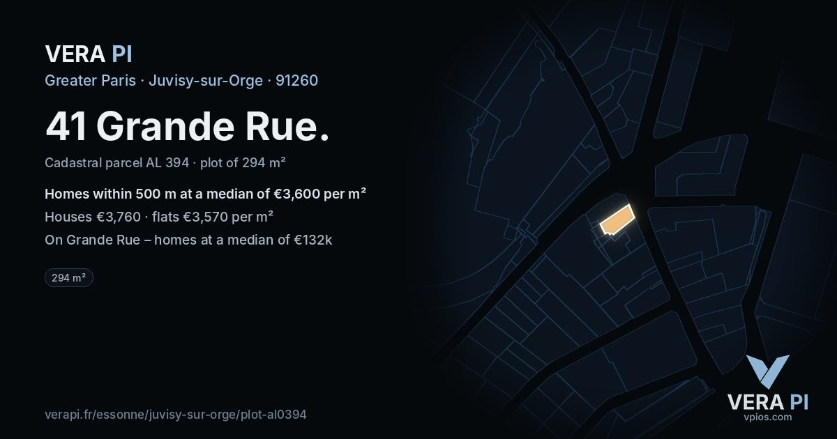 41 Grande Rue, Juvisy-sur-Orge at night – the plot lit, the parcels around coloured by the prices near them