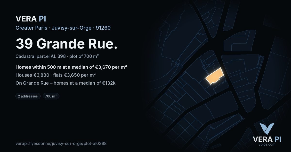 39 Grande Rue, Juvisy-sur-Orge at night – the plot lit, the parcels around coloured by the prices near them