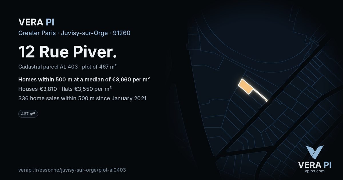 12 Rue Piver, Juvisy-sur-Orge at night – the plot lit, the parcels around coloured by the prices near them