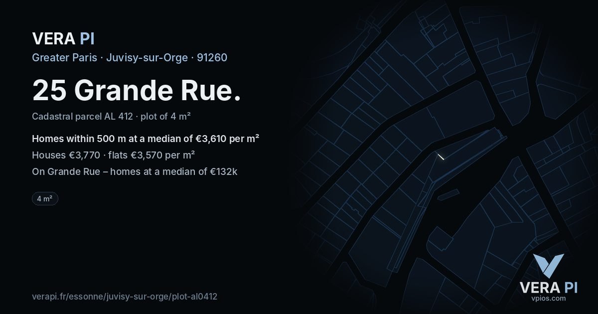 25 Grande Rue, Juvisy-sur-Orge at night – the plot lit, the parcels around coloured by the prices near them