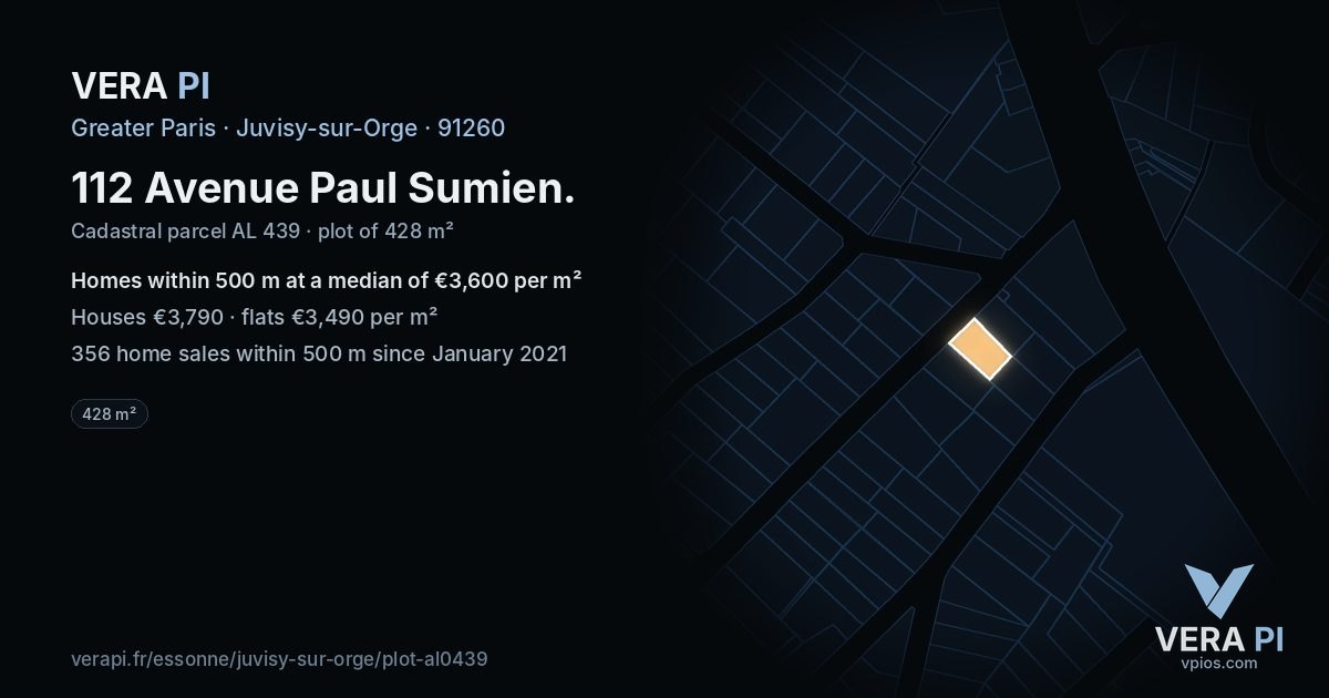 112 Avenue Paul Sumien, Juvisy-sur-Orge at night – the plot lit, the parcels around coloured by the prices near them