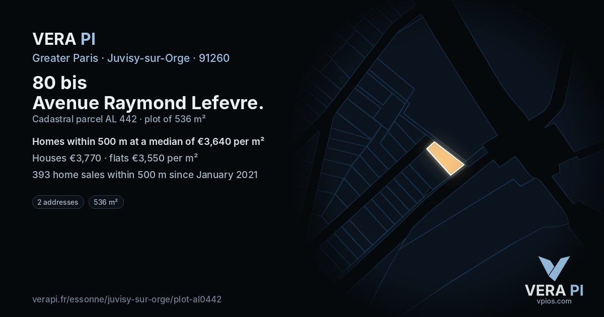80 bis Avenue Raymond Lefevre, Juvisy-sur-Orge at night – the plot lit, the parcels around coloured by the prices near them