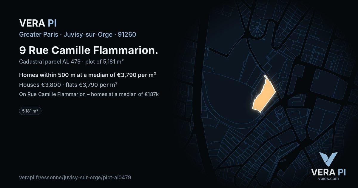 9 Rue Camille Flammarion, Juvisy-sur-Orge at night – the plot lit, the parcels around coloured by the prices near them