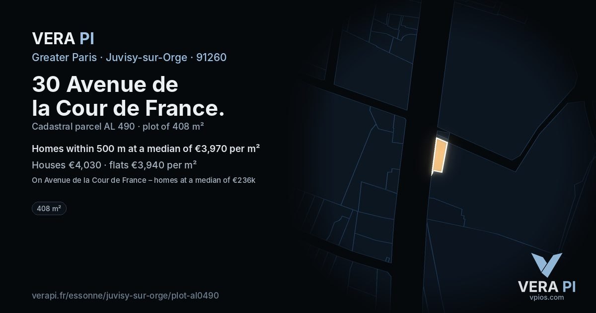 30 Avenue de la Cour de France, Juvisy-sur-Orge at night – the plot lit, the parcels around coloured by the prices near them
