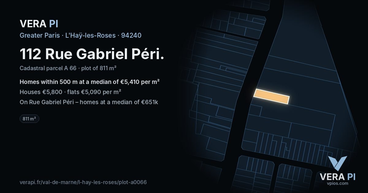 112 Rue Gabriel Péri, L'Haÿ-les-Roses at night – the plot lit, the parcels around coloured by the prices near them