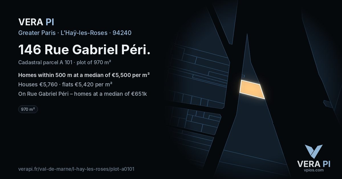 146 Rue Gabriel Péri, L'Haÿ-les-Roses at night – the plot lit, the parcels around coloured by the prices near them