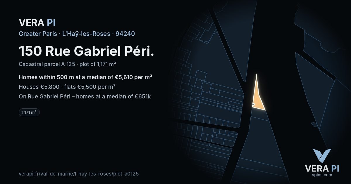 150 Rue Gabriel Péri, L'Haÿ-les-Roses at night – the plot lit, the parcels around coloured by the prices near them