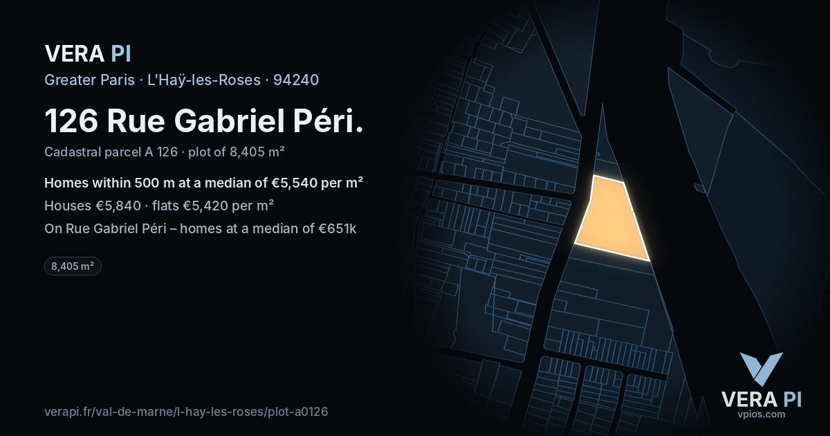 126 Rue Gabriel Péri, L'Haÿ-les-Roses at night – the plot lit, the parcels around coloured by the prices near them