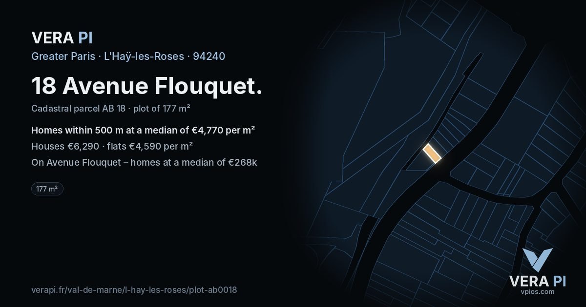 18 Avenue Flouquet, L'Haÿ-les-Roses at night – the plot lit, the parcels around coloured by the prices near them