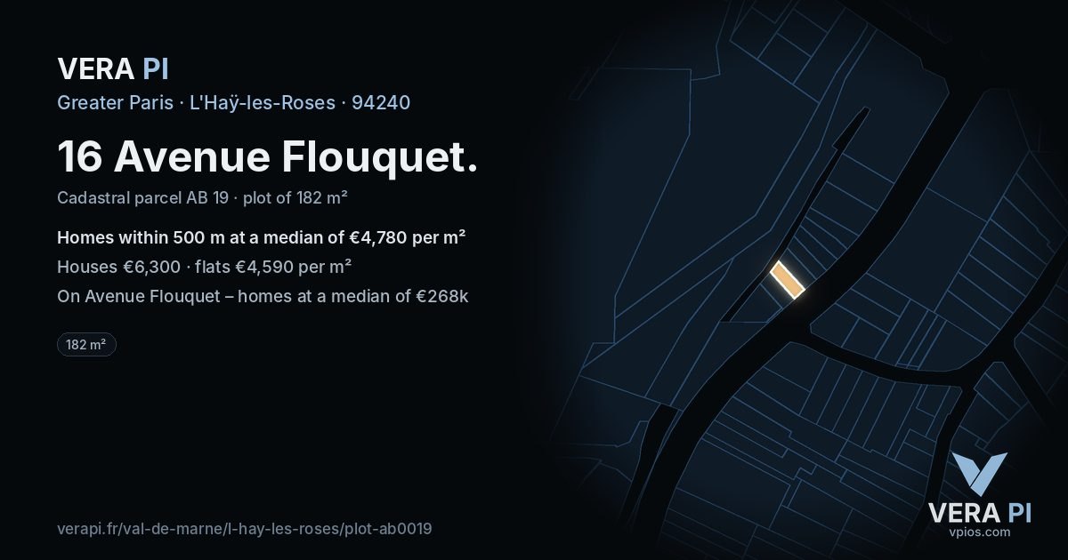 16 Avenue Flouquet, L'Haÿ-les-Roses at night – the plot lit, the parcels around coloured by the prices near them