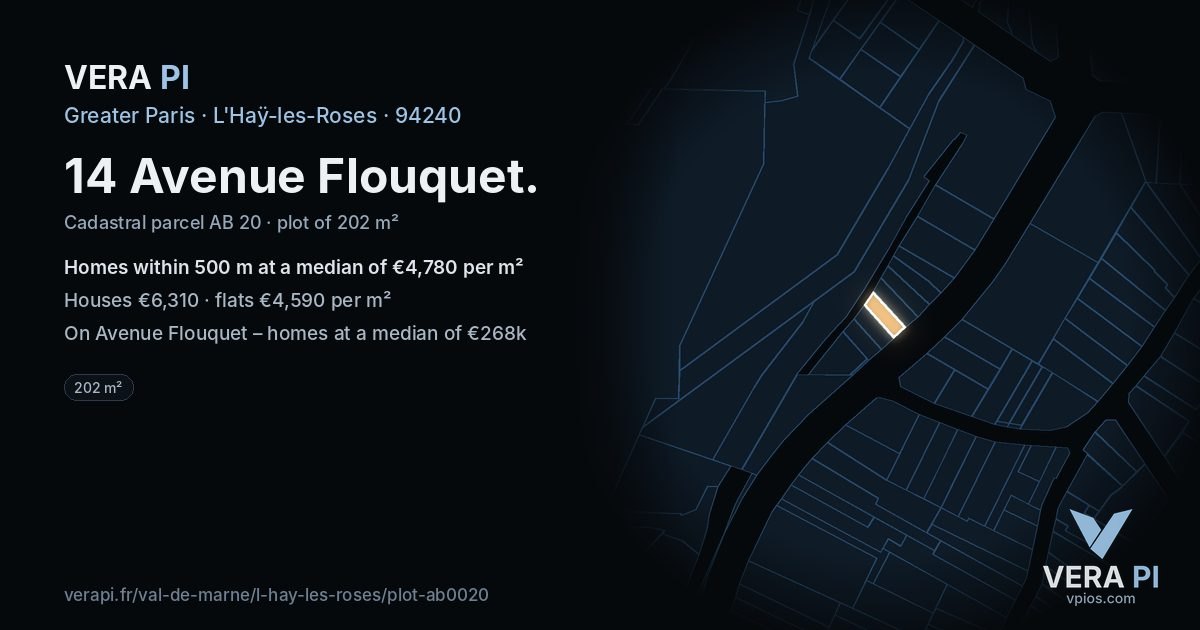14 Avenue Flouquet, L'Haÿ-les-Roses at night – the plot lit, the parcels around coloured by the prices near them