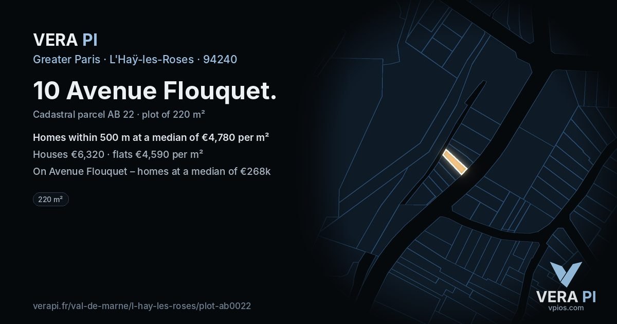 10 Avenue Flouquet, L'Haÿ-les-Roses at night – the plot lit, the parcels around coloured by the prices near them