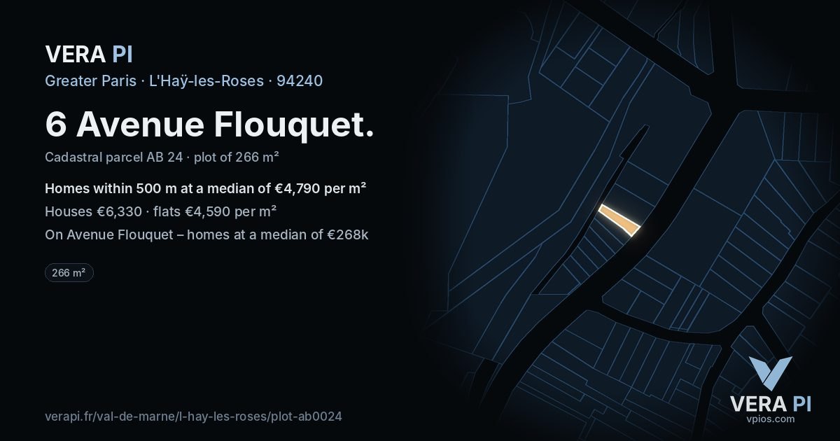 6 Avenue Flouquet, L'Haÿ-les-Roses at night – the plot lit, the parcels around coloured by the prices near them