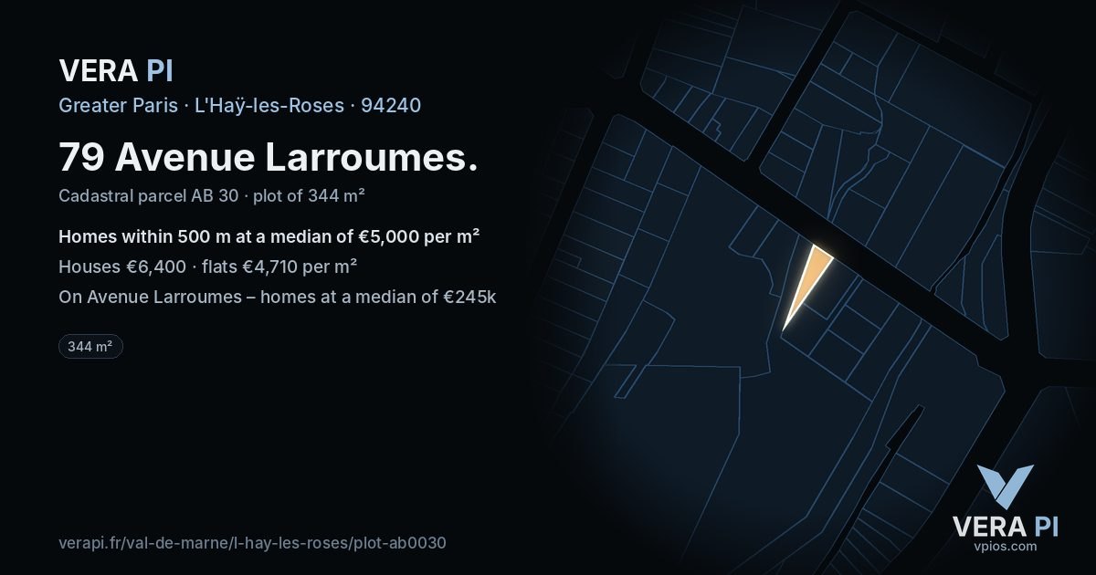 79 Avenue Larroumes, L'Haÿ-les-Roses at night – the plot lit, the parcels around coloured by the prices near them