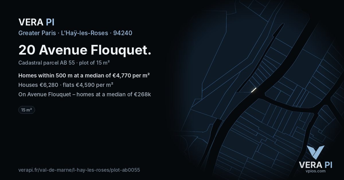 20 Avenue Flouquet, L'Haÿ-les-Roses at night – the plot lit, the parcels around coloured by the prices near them