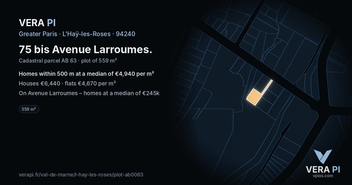 75 bis Avenue Larroumes, L'Haÿ-les-Roses at night – the plot lit, the parcels around coloured by the prices near them