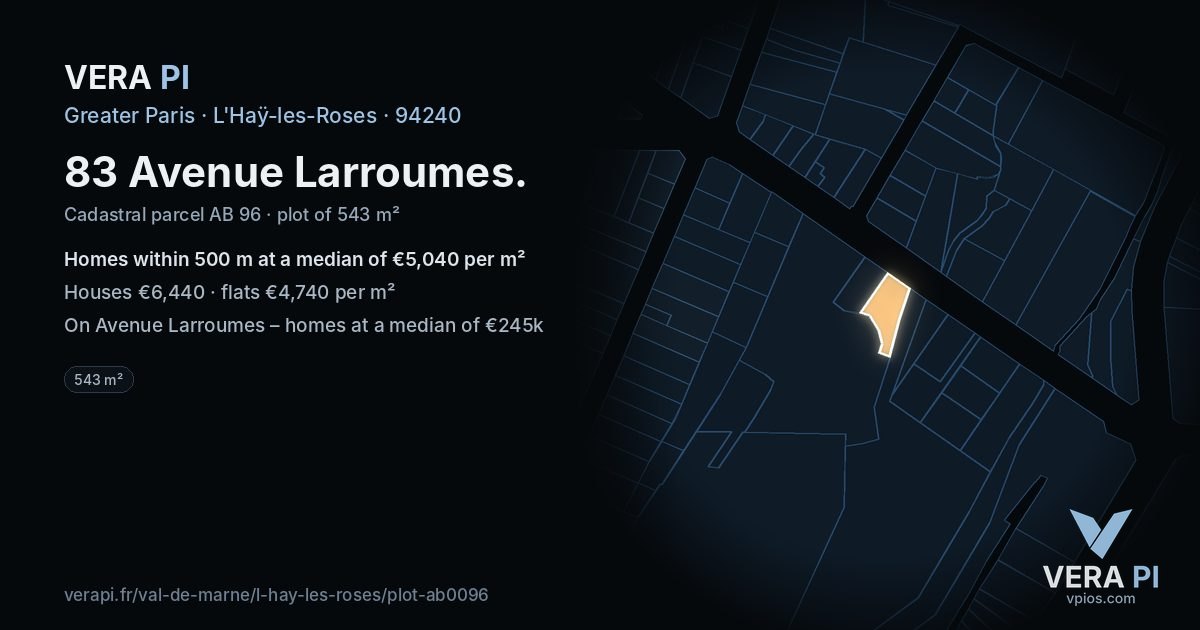 83 Avenue Larroumes, L'Haÿ-les-Roses at night – the plot lit, the parcels around coloured by the prices near them