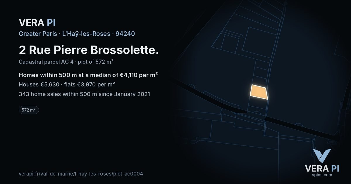 2 Rue Pierre Brossolette, L'Haÿ-les-Roses at night – the plot lit, the parcels around coloured by the prices near them
