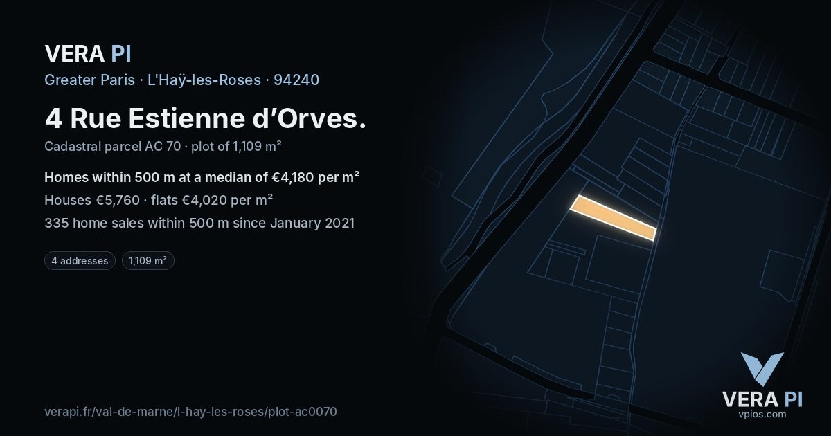 4 Rue Estienne d’Orves, L'Haÿ-les-Roses at night – the plot lit, the parcels around coloured by the prices near them