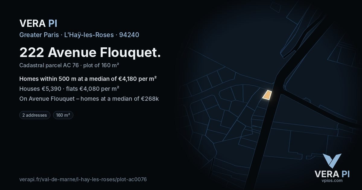 222 Avenue Flouquet, L'Haÿ-les-Roses at night – the plot lit, the parcels around coloured by the prices near them