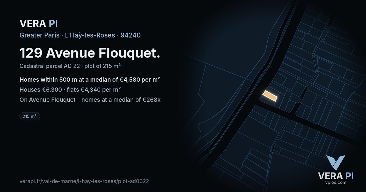129 Avenue Flouquet, L'Haÿ-les-Roses at night – the plot lit, the parcels around coloured by the prices near them