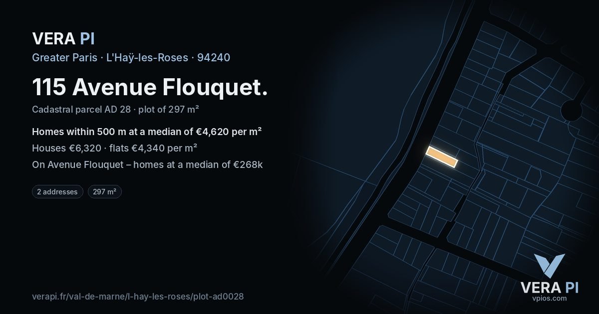 115 Avenue Flouquet, L'Haÿ-les-Roses at night – the plot lit, the parcels around coloured by the prices near them