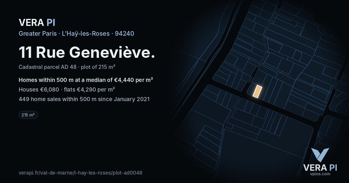 11 Rue Geneviève, L'Haÿ-les-Roses at night – the plot lit, the parcels around coloured by the prices near them