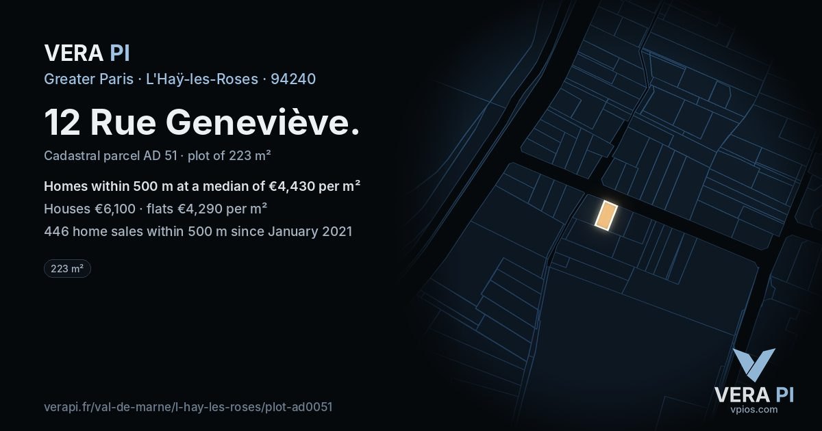 12 Rue Geneviève, L'Haÿ-les-Roses at night – the plot lit, the parcels around coloured by the prices near them
