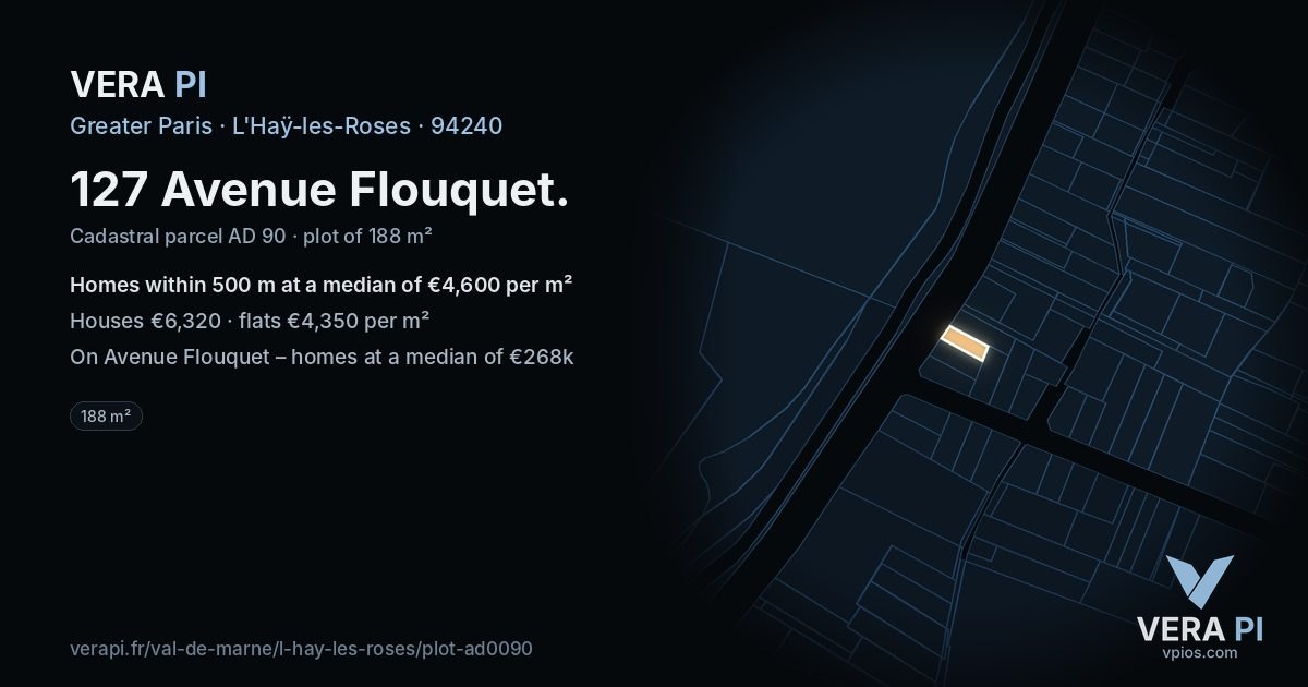 127 Avenue Flouquet, L'Haÿ-les-Roses at night – the plot lit, the parcels around coloured by the prices near them