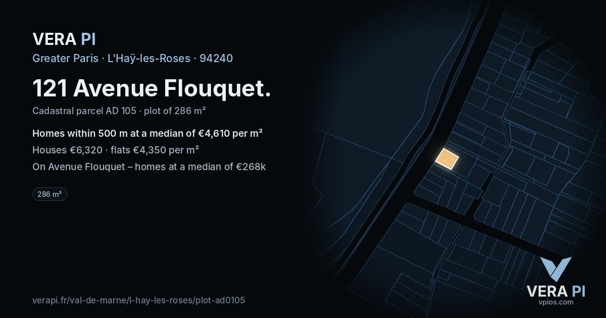 121 Avenue Flouquet, L'Haÿ-les-Roses at night – the plot lit, the parcels around coloured by the prices near them