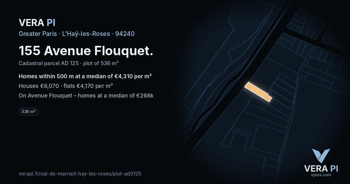 155 Avenue Flouquet, L'Haÿ-les-Roses at night – the plot lit, the parcels around coloured by the prices near them