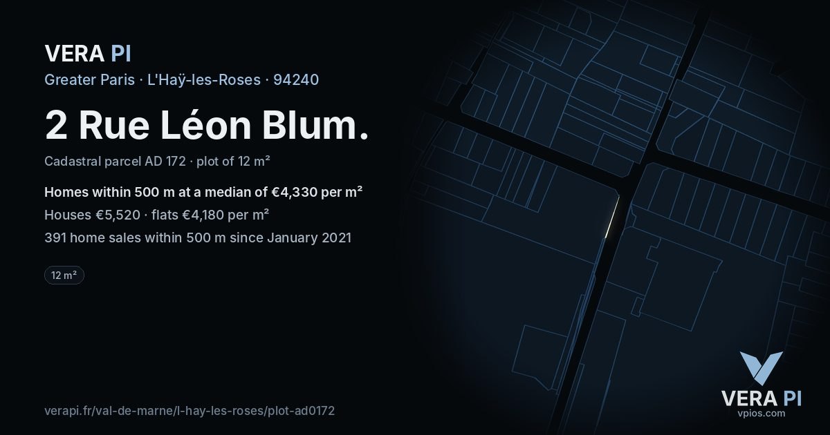 2 Rue Léon Blum, L'Haÿ-les-Roses at night – the plot lit, the parcels around coloured by the prices near them