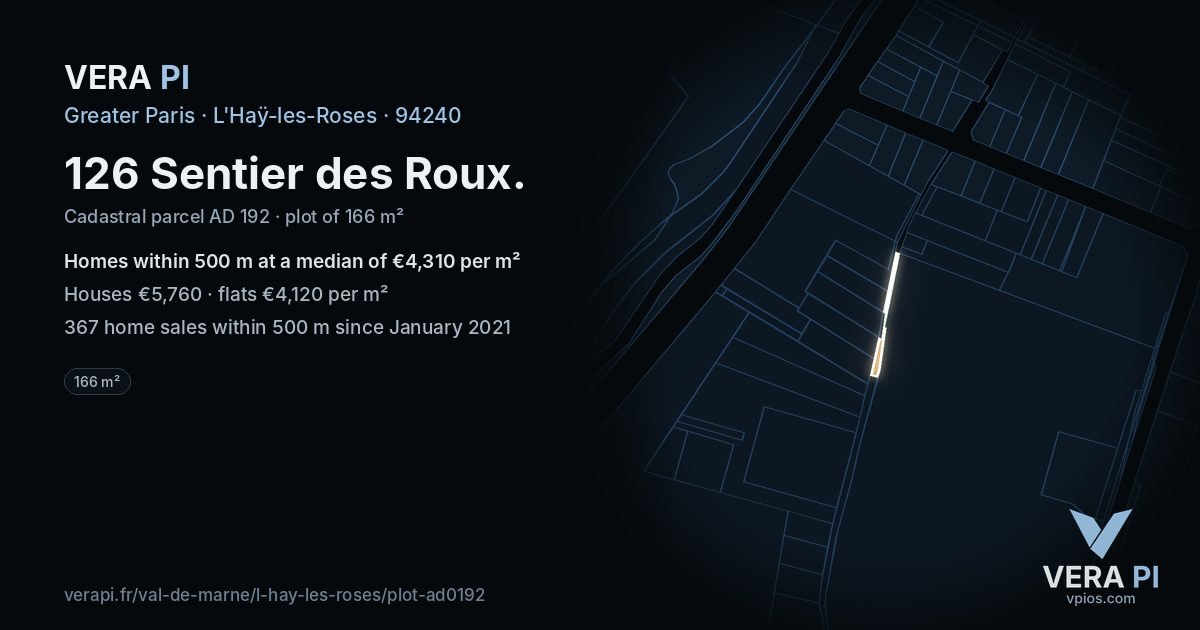 126 Sentier des Roux, L'Haÿ-les-Roses at night – the plot lit, the parcels around coloured by the prices near them