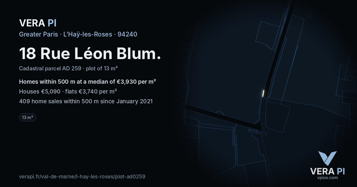 18 Rue Léon Blum, L'Haÿ-les-Roses at night – the plot lit, the parcels around coloured by the prices near them