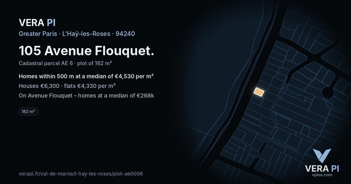 105 Avenue Flouquet, L'Haÿ-les-Roses at night – the plot lit, the parcels around coloured by the prices near them