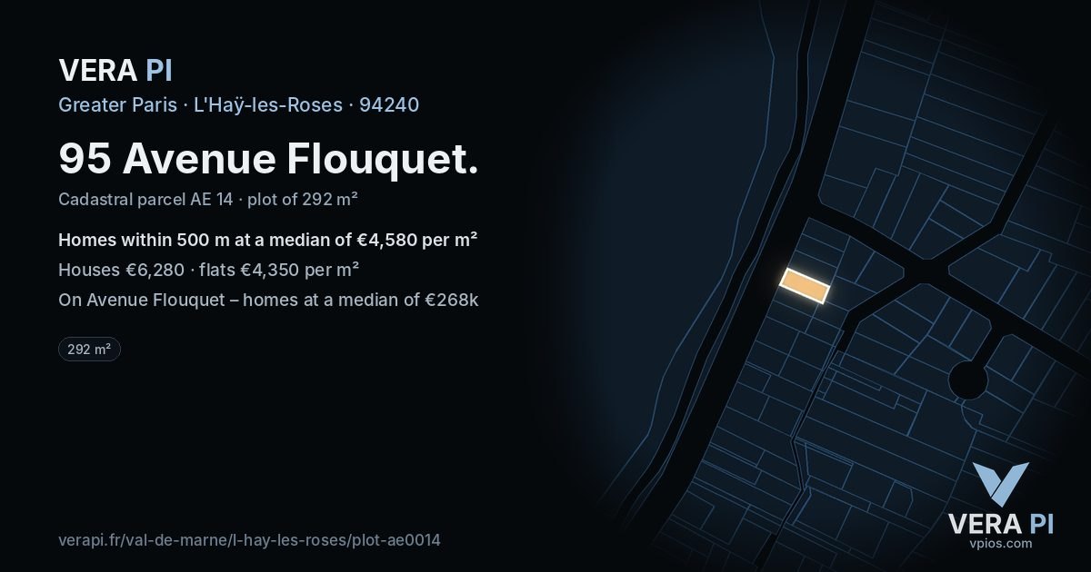 95 Avenue Flouquet, L'Haÿ-les-Roses at night – the plot lit, the parcels around coloured by the prices near them
