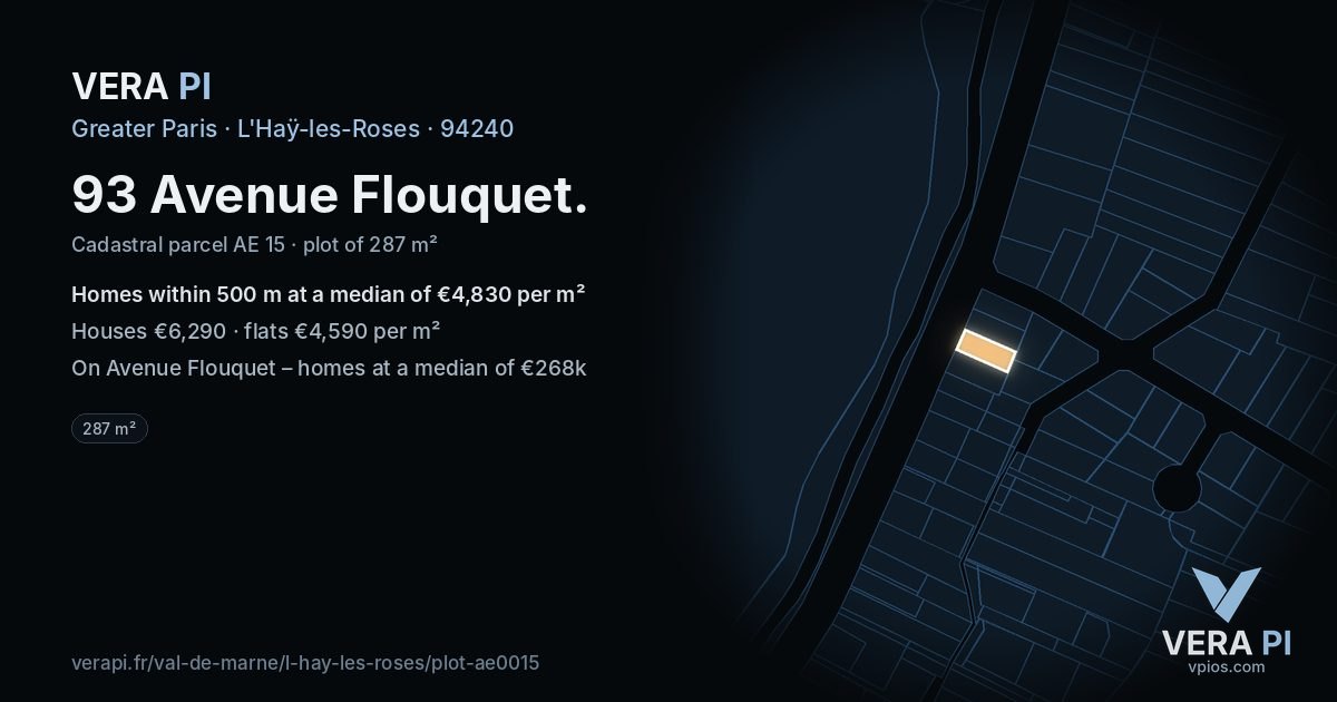93 Avenue Flouquet, L'Haÿ-les-Roses at night – the plot lit, the parcels around coloured by the prices near them