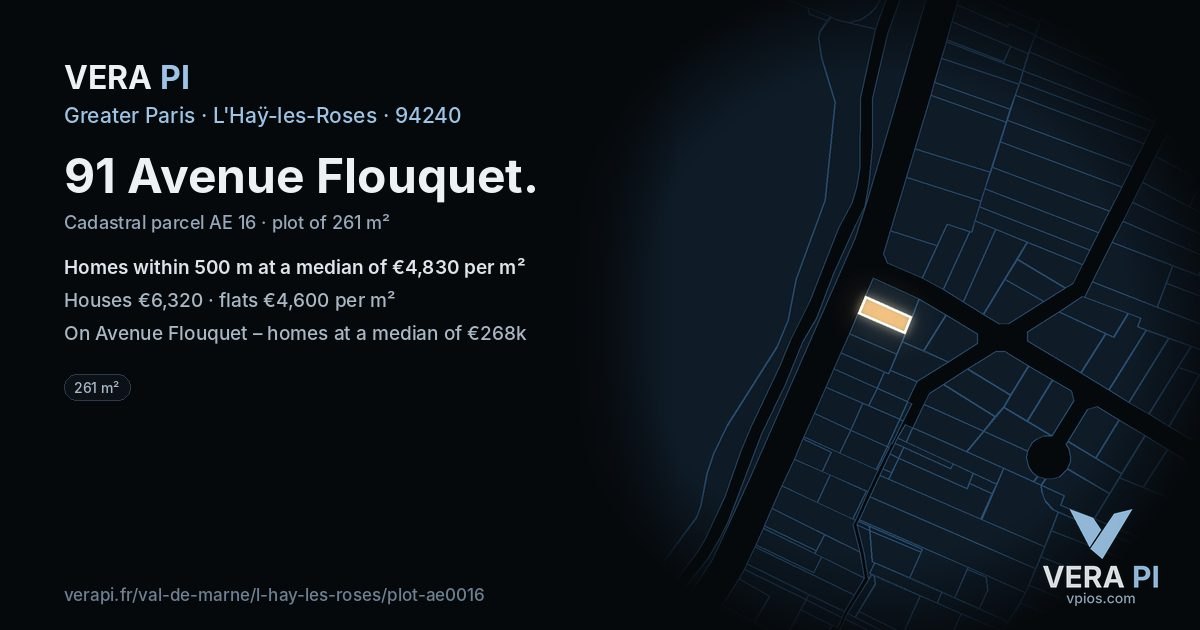 91 Avenue Flouquet, L'Haÿ-les-Roses at night – the plot lit, the parcels around coloured by the prices near them