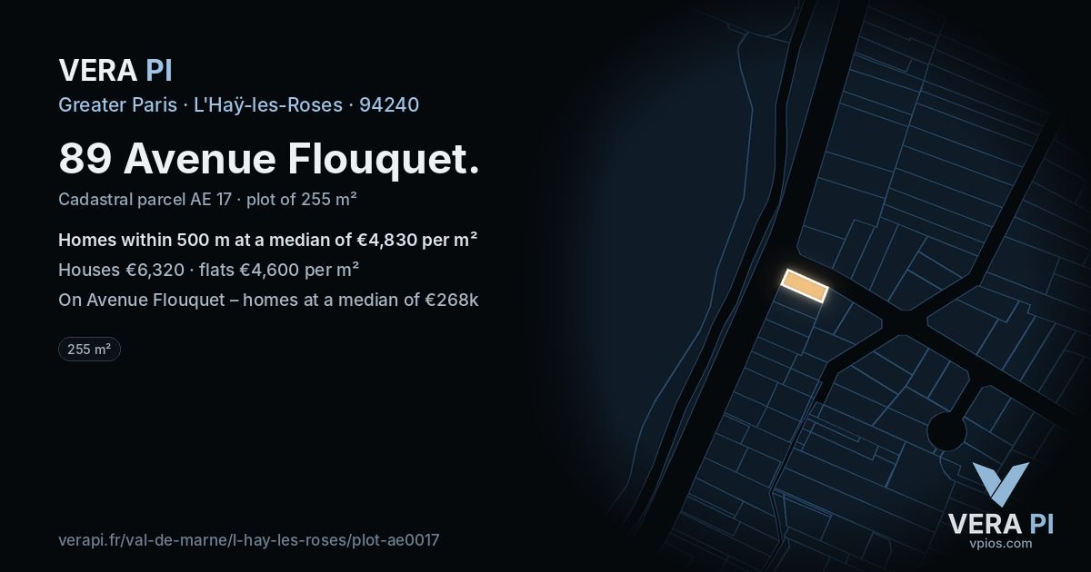 89 Avenue Flouquet, L'Haÿ-les-Roses at night – the plot lit, the parcels around coloured by the prices near them