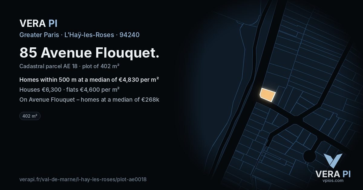 85 Avenue Flouquet, L'Haÿ-les-Roses at night – the plot lit, the parcels around coloured by the prices near them