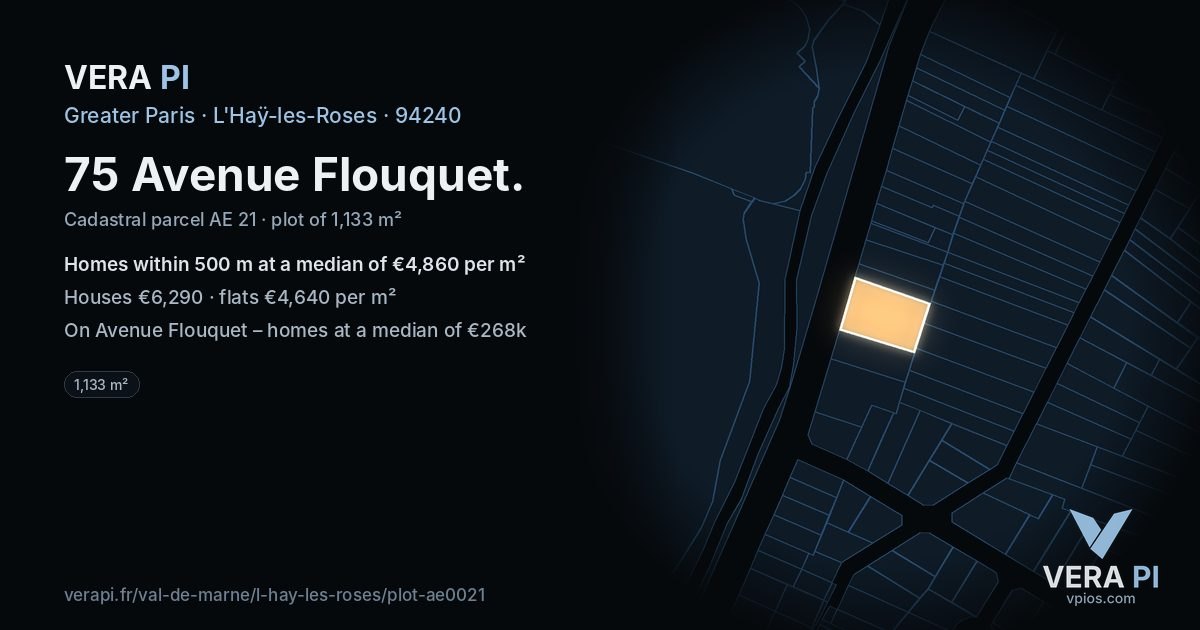 75 Avenue Flouquet, L'Haÿ-les-Roses at night – the plot lit, the parcels around coloured by the prices near them
