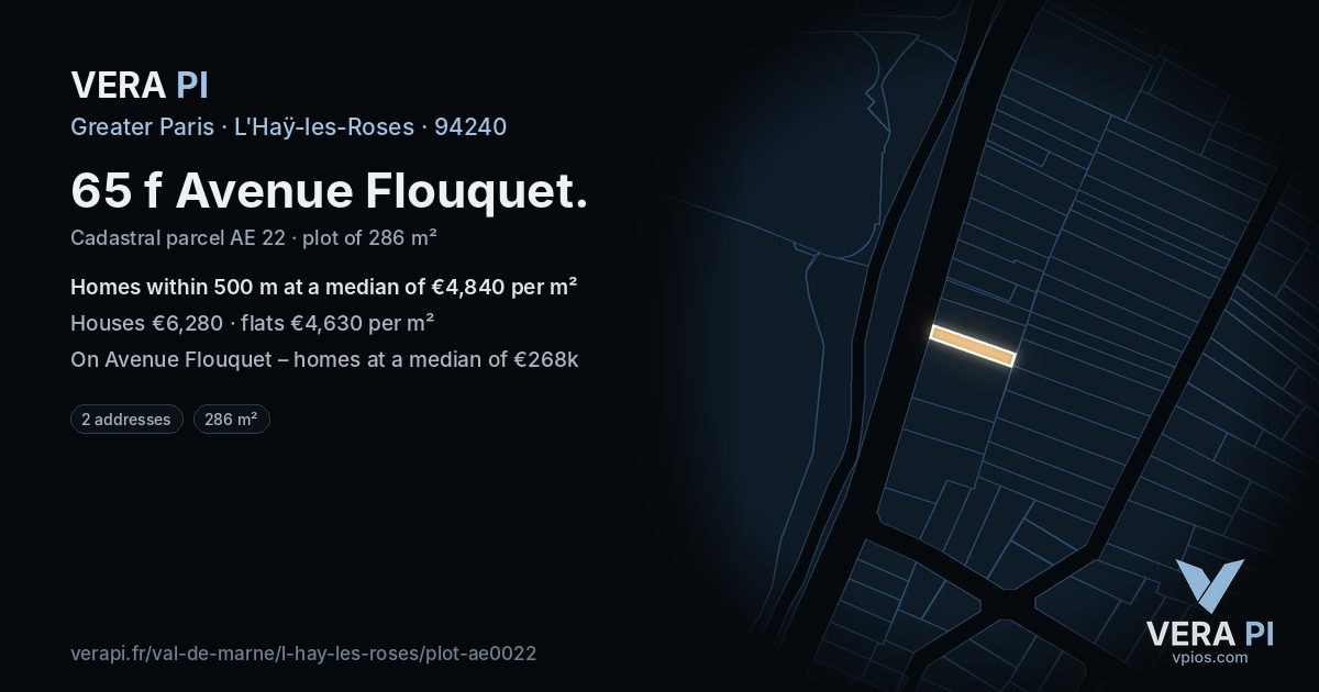 65 f Avenue Flouquet, L'Haÿ-les-Roses at night – the plot lit, the parcels around coloured by the prices near them