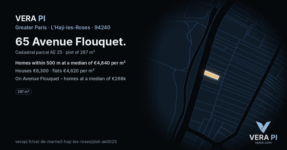 65 Avenue Flouquet, L'Haÿ-les-Roses at night – the plot lit, the parcels around coloured by the prices near them