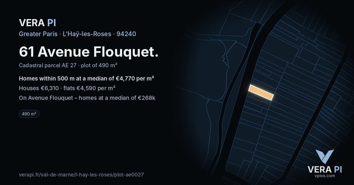 61 Avenue Flouquet, L'Haÿ-les-Roses at night – the plot lit, the parcels around coloured by the prices near them