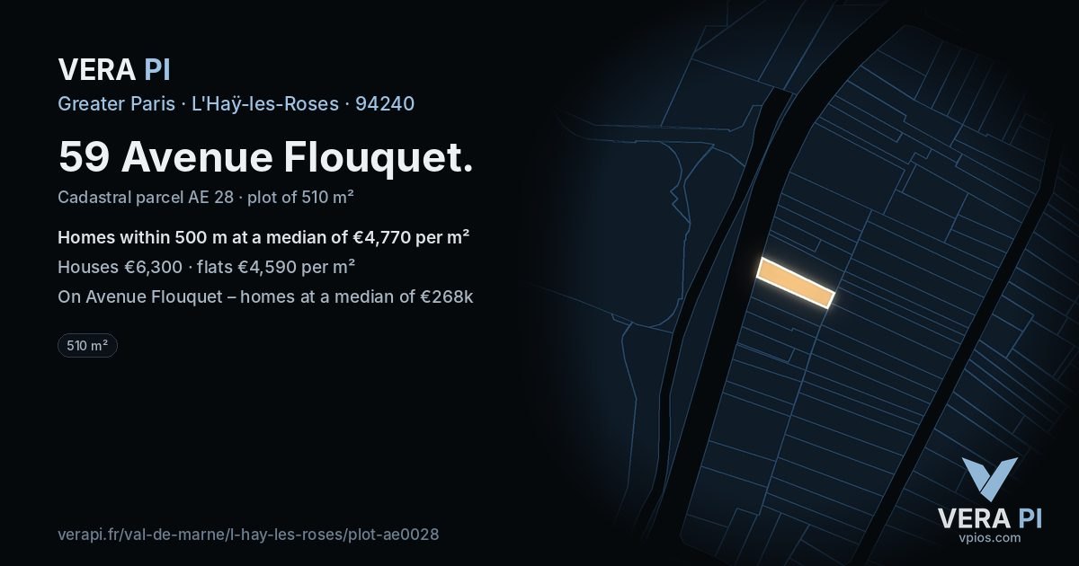 59 Avenue Flouquet, L'Haÿ-les-Roses at night – the plot lit, the parcels around coloured by the prices near them